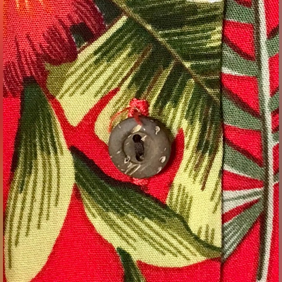 Vintage Two Palms Shirt Red Size 2XL Tiki Hawaiian Floral Palm Rayon Tropical - Picture 12 of 13